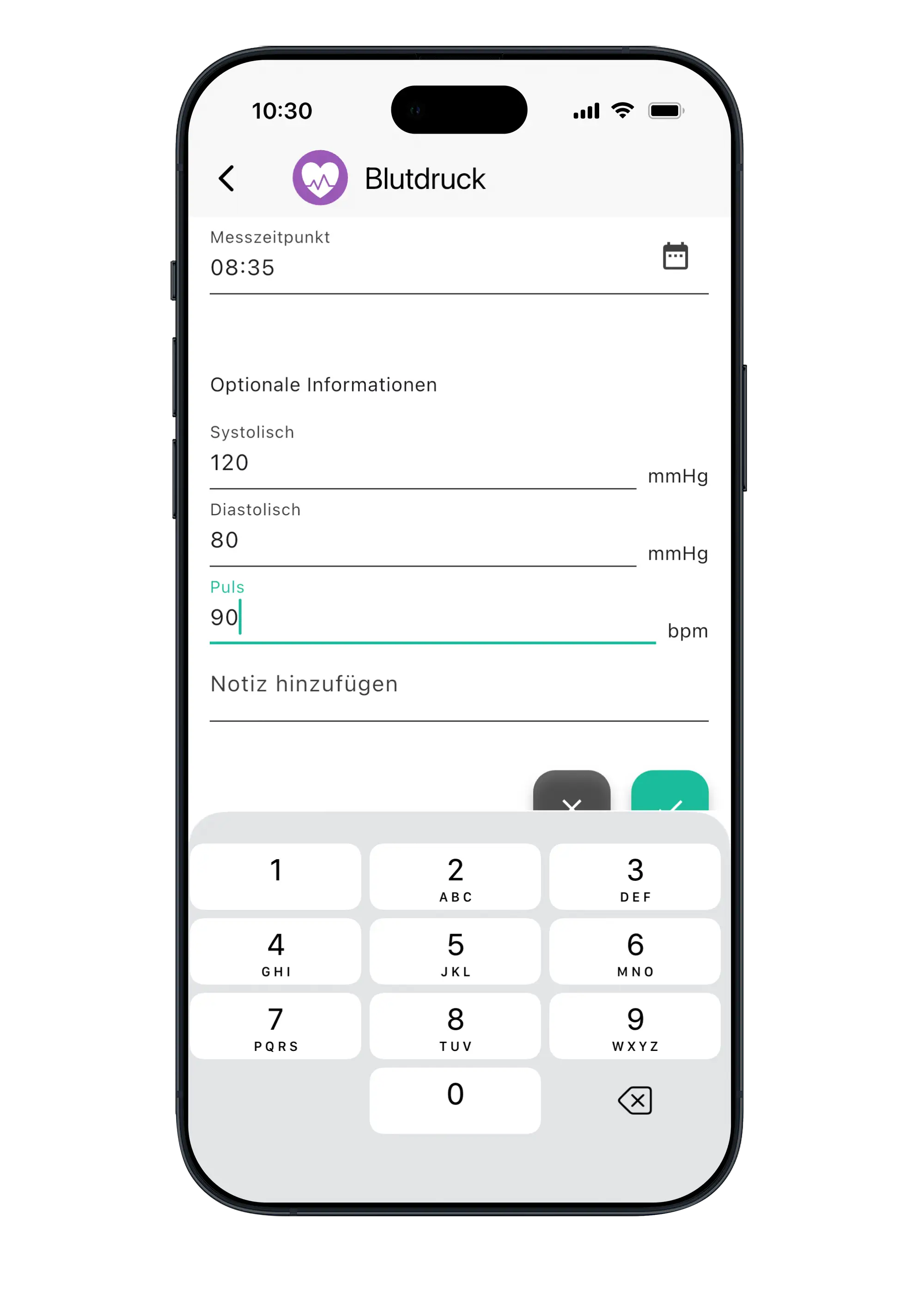 Patmed App: Blutdruck eintragen